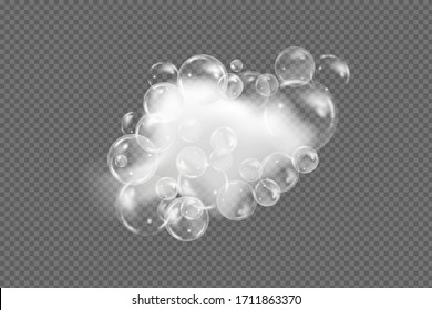 Bath foam isolated on transparent background. Shampoo bubbles texture.Sparkling shampoo and bath lather vector illustration.