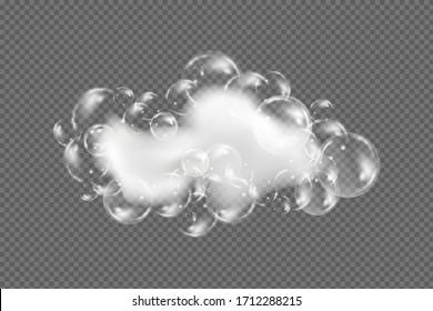 Espuma de baño aislada sobre fondo transparente. Shampoo burbuja textura.Champú espumoso y ilustración vectorial del baño.