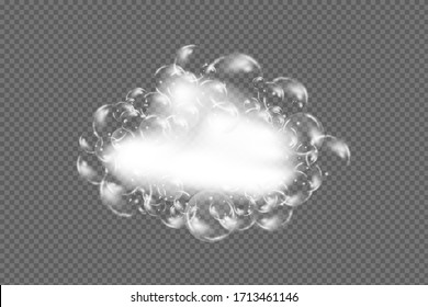 Bath foam isolated on transparent background. Shampoo bubbles texture.Sparkling shampoo and bath lather vector illustration.