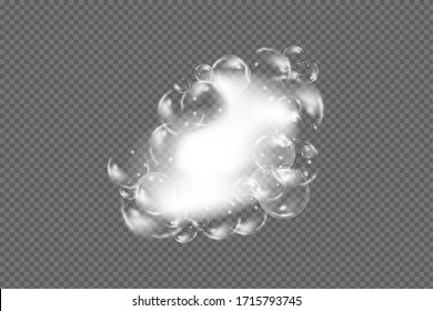 Bath foam isolated on transparent background. Shampoo bubbles texture.Sparkling shampoo and bath lather vector illustration.