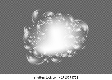 Bath foam isolated on transparent background. Shampoo bubbles texture.Sparkling shampoo and bath lather vector illustration.