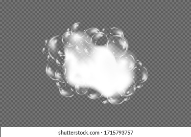 Bath foam isolated on transparent background. Shampoo bubbles texture.Sparkling shampoo and bath lather vector illustration.