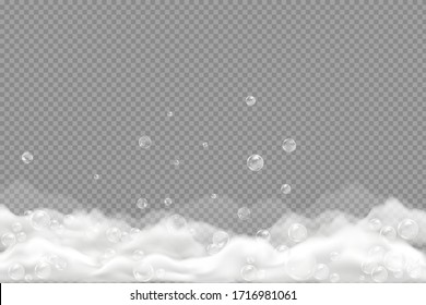 Bath foam isolated on transparent background. Shampoo bubbles texture.Sparkling shampoo and bath lather vector illustration.