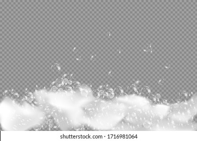 Bath foam isolated on transparent background. Shampoo bubbles texture.Sparkling shampoo and bath lather vector illustration.