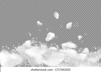 Espuma de baño aislada sobre fondo transparente. Shampoo burbuja textura.Champú espumoso y ilustración vectorial del baño.