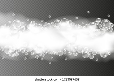 Bath foam isolated on transparent background. Shampoo bubbles texture.Sparkling shampoo and bath lather vector illustration.