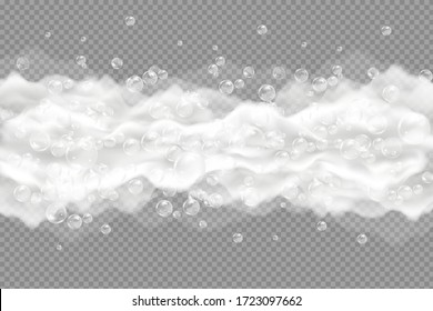 Bath foam isolated on transparent background. Shampoo bubbles texture.Sparkling shampoo and bath lather vector illustration.