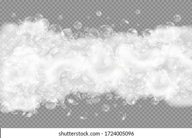 Bath foam isolated on transparent background. Shampoo bubbles texture.Sparkling shampoo and bath lather vector illustration.