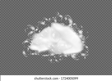 Espuma de baño aislada sobre fondo transparente. Shampoo burbuja textura.Champú espumoso y ilustración vectorial del baño.