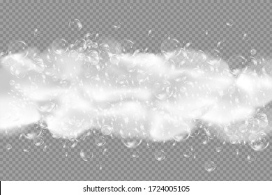 Espuma de baño aislada sobre fondo transparente. Shampoo burbuja textura.Champú espumoso y ilustración vectorial del baño.