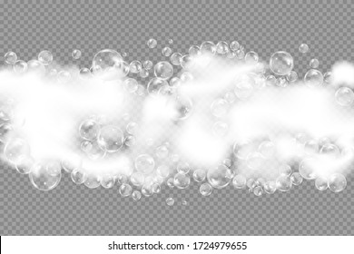 Bath foam isolated on transparent background. Shampoo bubbles texture.Sparkling shampoo and bath lather vector illustration.