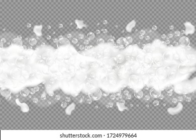 Bath foam isolated on transparent background. Shampoo bubbles texture.Sparkling shampoo and bath lather vector illustration.