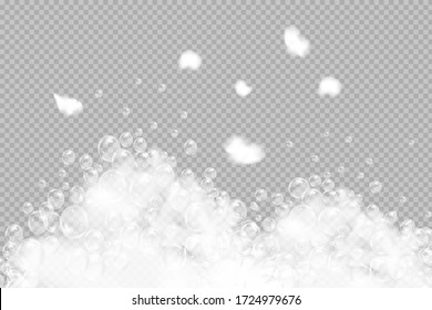 Bath foam isolated on transparent background. Shampoo bubbles texture.Sparkling shampoo and bath lather vector illustration.