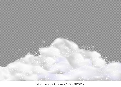 Bath foam isolated on transparent background. Shampoo bubbles texture.Sparkling shampoo and bath lather vector illustration.