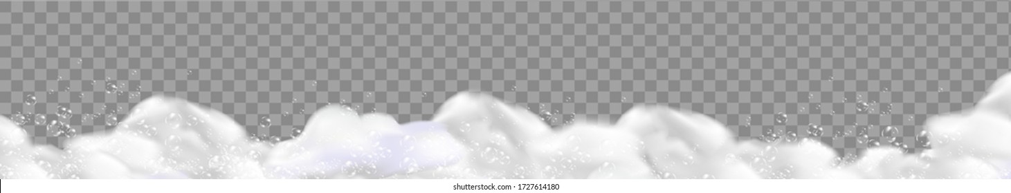 Bath foam isolated on transparent background. Shampoo bubbles texture.Sparkling shampoo and bath lather vector illustration.