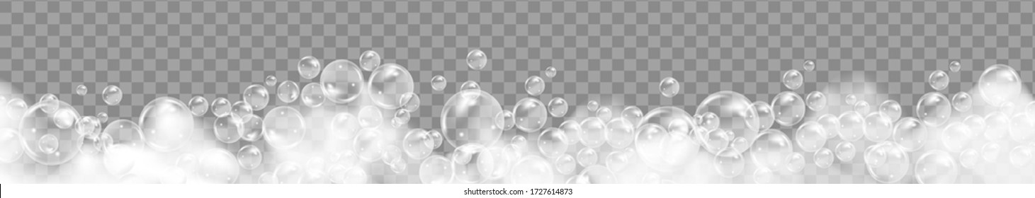 Bath foam isolated on transparent background. Shampoo bubbles texture.Sparkling shampoo and bath lather vector illustration.