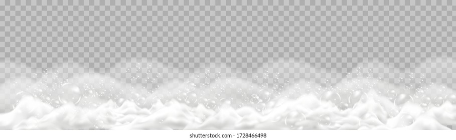 Bath foam isolated on transparent background. Shampoo bubbles texture.Sparkling shampoo and bath lather vector illustration