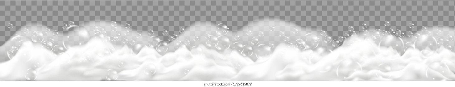 Bath foam isolated on transparent background. Shampoo bubbles texture.Sparkling shampoo and bath lather vector illustrationб.