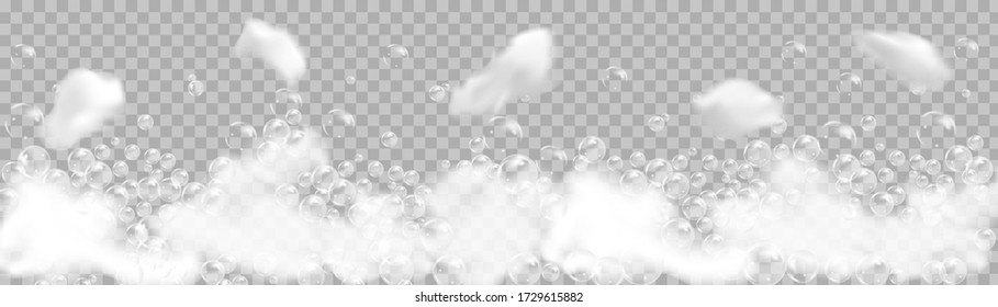 Bath foam isolated on transparent background. Shampoo bubbles texture.Sparkling shampoo and bath lather vector illustrationб.