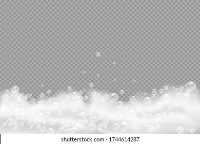 Bath foam isolated on transparent background. Shampoo bubbles texture.Sparkling shampoo and bath lather vector illustration.