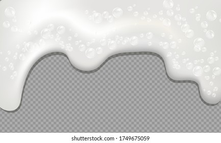 Bath foam isolated on transparent background. Shampoo bubbles texture.Sparkling shampoo and bath lather vector illustration.