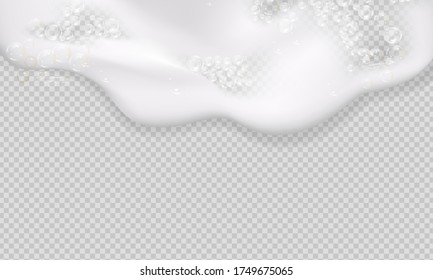 Bath foam isolated on transparent background. Shampoo bubbles texture.Sparkling shampoo and bath lather vector illustration.