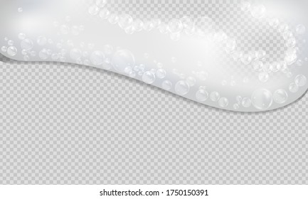 Bath foam isolated on transparent background. Shampoo bubbles texture.Sparkling shampoo and bath lather vector illustration.