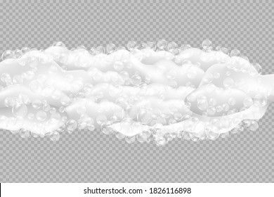 Bath foam isolated on transparent background. Shampoo bubbles texture.Sparkling shampoo and bath lather vector illustration.
