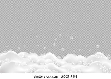 Bath foam isolated on transparent background. Shampoo bubbles texture.Sparkling shampoo and bath lather vector illustration.