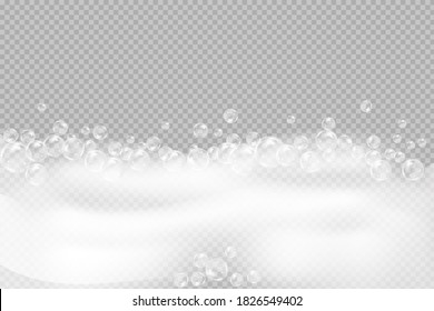 Bath foam isolated on transparent background. Shampoo bubbles texture.Sparkling shampoo and bath lather vector illustration.