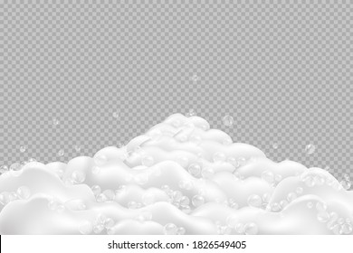 Bath foam isolated on transparent background. Shampoo bubbles texture.Sparkling shampoo and bath lather vector illustration.