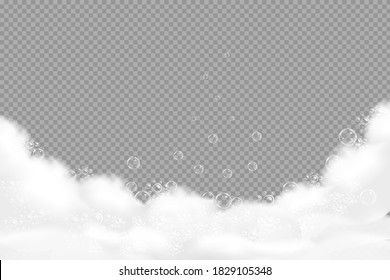 Bath foam isolated on transparent background. Shampoo bubbles texture.Sparkling shampoo and bath lather vector illustration.