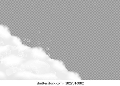 Bath foam isolated on transparent background. Shampoo bubbles texture.Sparkling shampoo and bath lather vector illustration.