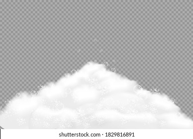 Bath foam isolated on transparent background. Shampoo bubbles texture.Sparkling shampoo and bath lather vector illustration.