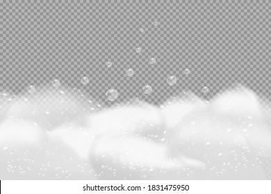 Bath foam isolated on transparent background. Shampoo bubbles texture.Sparkling shampoo and bath lather vector illustration.