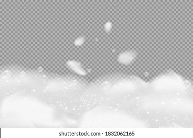 Bath foam isolated on transparent background. Shampoo bubbles texture.Sparkling shampoo and bath lather vector illustration.