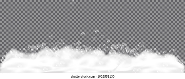 Bath foam isolated on transparent background. Shampoo bubbles texture.Sparkling shampoo and bath lather vector illustration.