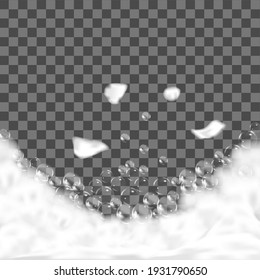 Bath foam isolated on transparent background. Shampoo bubbles texture.Sparkling shampoo and bath lather vector illustration.