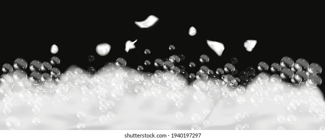 Bath foam isolated on transparent background. Shampoo bubbles texture.Sparkling shampoo and bath lather vector illustration.