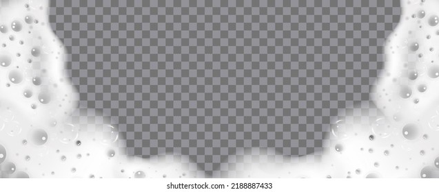 Bath foam isolated on transparent background. Shampoo bubbles texture.Sparkling shampoo and bath lather, vector illustration.