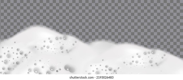 Bath foam isolated on transparent background. Shampoo bubbles texture.Sparkling shampoo and bath lather vector illustration.