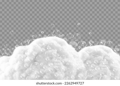 Bath foam isolated on transparent background. Shampoo bubbles texture.Sparkling shampoo and bath lather vector illustration.
