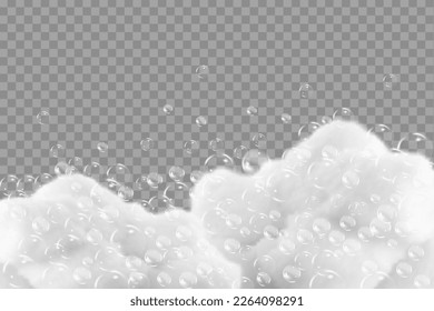 Bath foam isolated on transparent background. Shampoo bubbles texture.Sparkling shampoo and bath lather vector illustration.