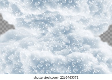 Bath foam isolated on transparent background. Shampoo bubbles texture.Sparkling shampoo and bath lather vector illustration.