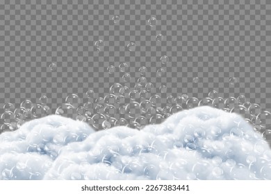 Bath foam isolated on transparent background. Shampoo bubbles texture.Sparkling shampoo and bath lather vector illustration.