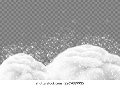 Bath foam isolated on transparent background. Shampoo bubbles texture.Sparkling shampoo and bath lather vector illustration.