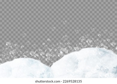 Bath foam isolated on transparent background. Shampoo bubbles texture.Sparkling shampoo and bath lather vector illustration.