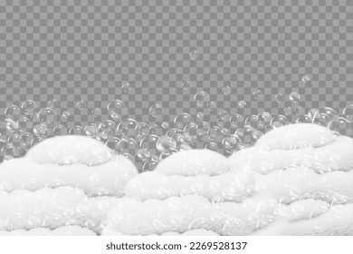 Bath foam isolated on transparent background. Shampoo bubbles texture.Sparkling shampoo and bath lather vector illustration.