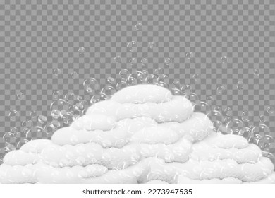 Bath foam isolated on transparent background. Shampoo bubbles texture.Sparkling shampoo and bath lather vector illustration.