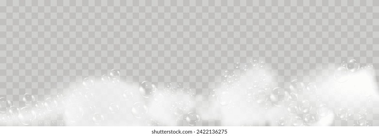 Espuma de baño aislada sobre fondo transparente. La textura de burbujas de champú.Champú espumoso e ilustración vectorial de la bañera.